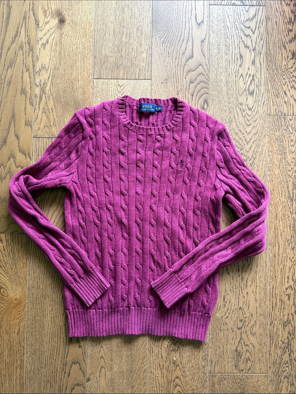 Polo by Ralph Lauren Women's Magenta Cable-Knit Crewneck Sweater